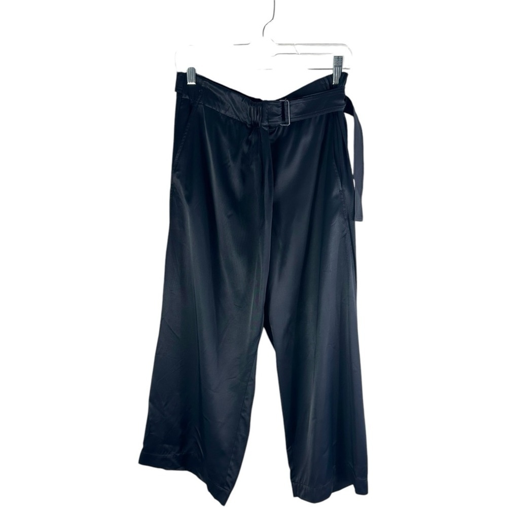 Vince Wide Pants Navy Viscose Culottes Trouser Crossover Wrap Front Belt Size M